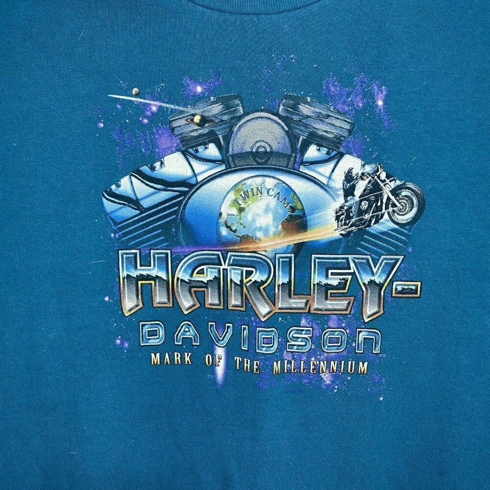 Harley Davidson Motorcycle T-Shirt Youth Large 14-16 Mark of the Millennium Teal